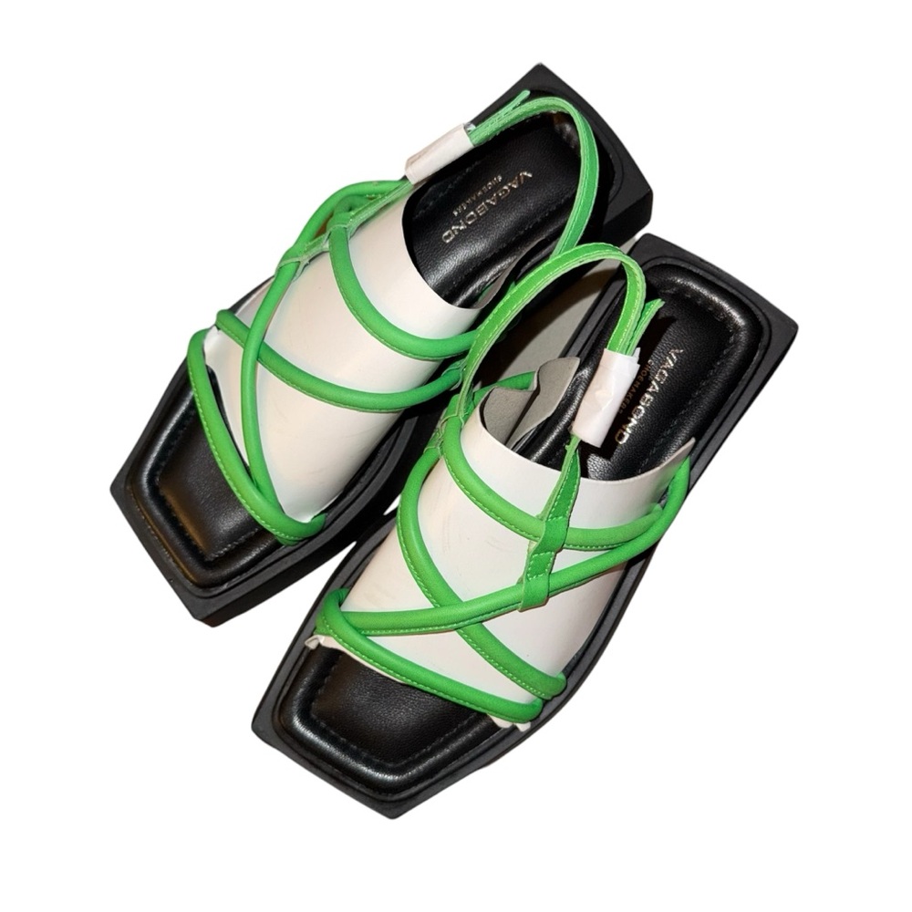 Vagabond Green and Black Eyra Square-Toe Sandals